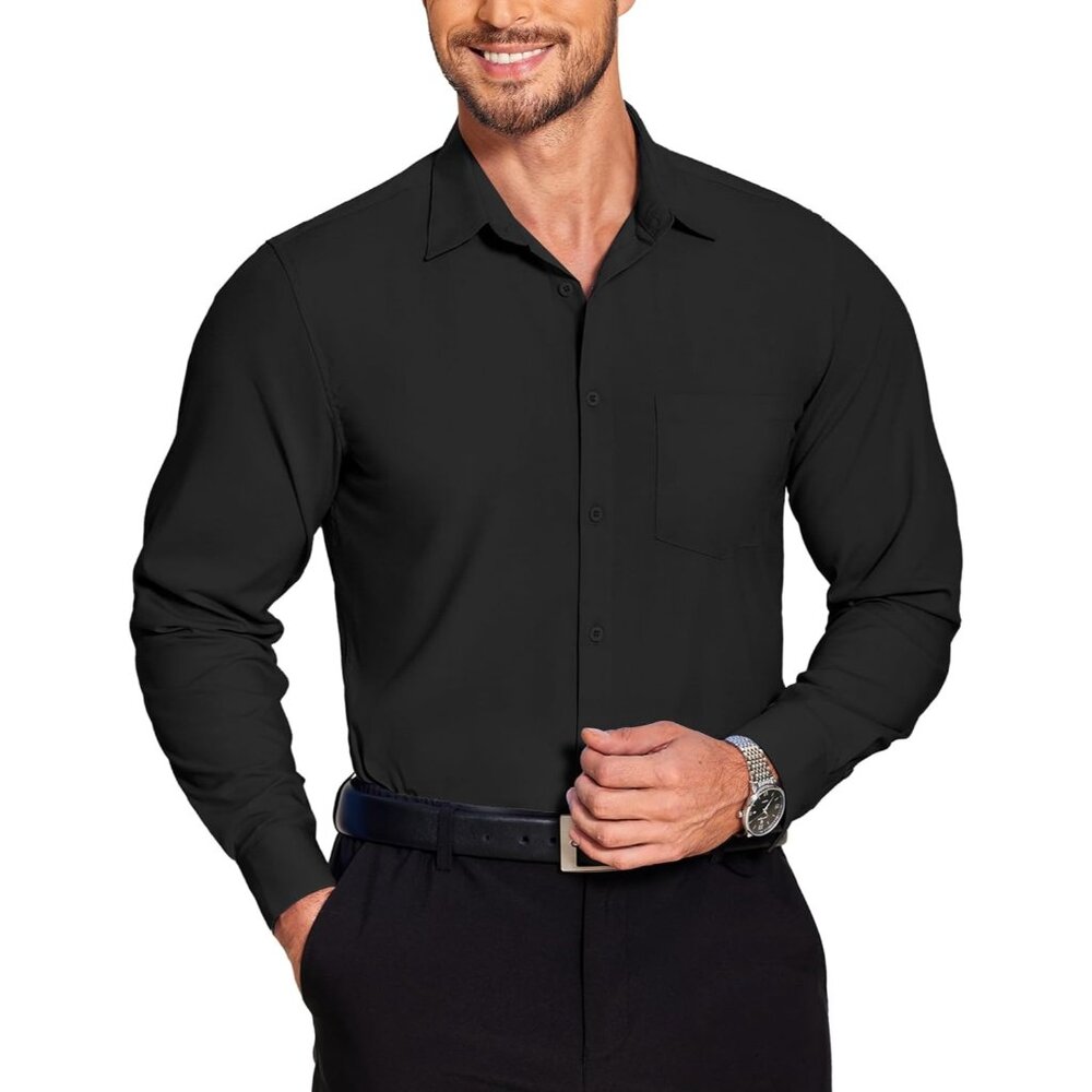 Men's Long Sleeve Muscle Fit Dress Shirts Wrinkle Free Button Down Business
